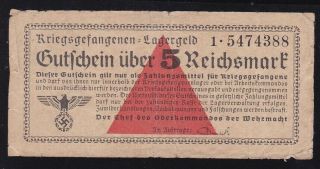 Germany - - - - - 5 Reichsmark 1939 - 44 - - - - Ww2 - - - Pow Camp - - - - - R