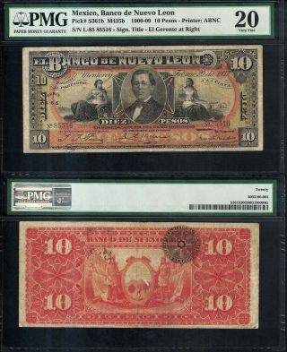 0689: M435b - Banco De Nuevo Leon 10 Pesos 20.  2.  1907 - Vf20