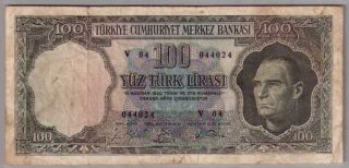 559 - 0009 Turkey | Central Bank,  100 Lira,  L.  1930/1964,  Pick 177a,  Vg - F