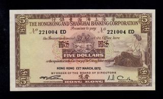 Hong Kong 5 Dollars 1972 Ed Pick 181e Au - Unc.