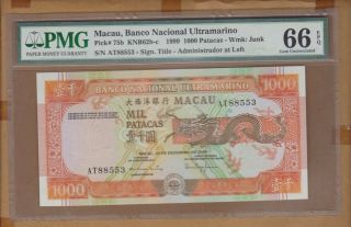 Macau Banco Nacional Ultramarino 1999 1000 Patacas Gem Unc Pmg66 Epq