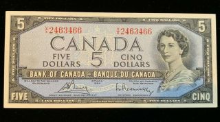 1954 Canadian $5 Dollar Bill - Bouey/rasminsky - Bc - 39c - V/x (bb 1164)