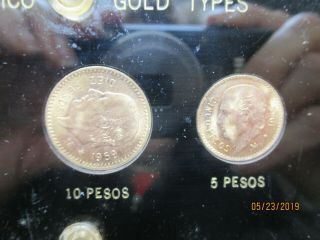 50 Pesos gold coin,  JM Assayers 1 oz fine gold,  and 6 Mexico Gold Types in lucit 4