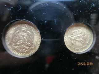 50 Pesos gold coin,  JM Assayers 1 oz fine gold,  and 6 Mexico Gold Types in lucit 8