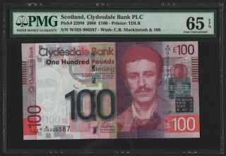 Scotland,  Clydesdale Bank Plc,  P229m,  2009,  100 Pounds,  W/sh 006587,  Pmg 65epq