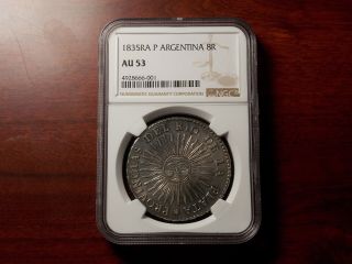 1835 Argentina 8 Real Silver Coin Ngc Au - 53
