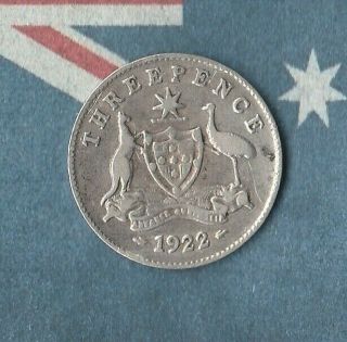1922 Australian Threepence - 92.  5 Silver In Pretty Good Shape
