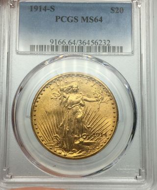 1914 - S Pcgs Ms64 Gold $20 Saint Gaudens Double Eagle