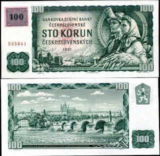 Czech Republic 100 Korun 1961 (1993) P 1 Stamp Czechoslovakia P 91 Unc Nr
