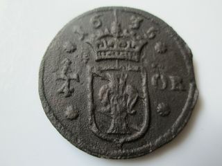 Sweden Medieval Copper Coin,  Christina 1/4 öre 1635,  Nyköping