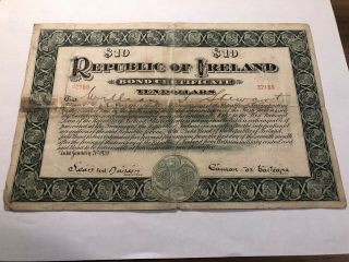 1920 Ireland $10 Bond Certificate Including Consulate Correspondence