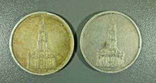 Germany 1934 D & 1935 A 5 Reichsmark Silver Coins Potsdam Church