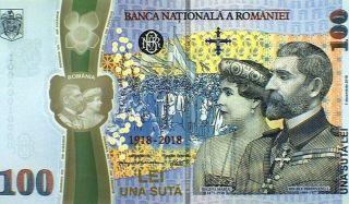Romania 100 Lei 2018 Unc Polymer Banknote Folder Anniversary Great Union Unire