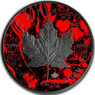 2018 1 Oz Silver $5 Maple Leaf Heart Skull,  Card Suit Series Ruthenium Coin.