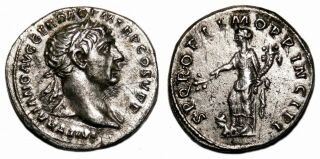 Aet Trajan Ar Denarius.  Ef - /ef.  Pax - Parthian Captive.