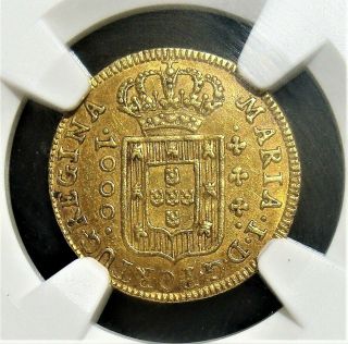 Brazil: Maria I Gold 1000 Reis 1787 - (l) Au58 Ngc.