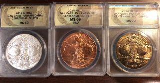 Dan Carr 2014 Panama Canal Centennial Medal Set - Silver,  Copper & Gilt - Anacs