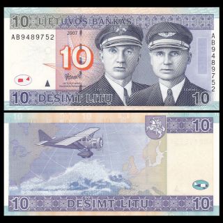 Lithuania 10 Litu Banknote,  2007,  P - 68,  Unc,  Europe Paper Money