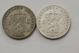 Netherlands Antilles 1 Gulden 1952,  1963 Silver B18 Zy36