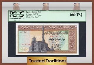 Tt Pk 44a 1967 - 78 Egypt 1 Pound " Sultan Al - Ashraf Qaytbay " Pcgs 66 Ppq Gem