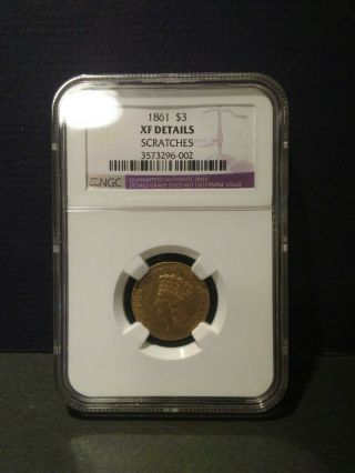 1861 $3 Princess Gold Ngc Graded Xf Details