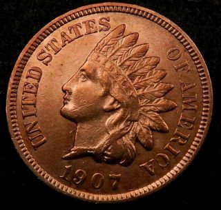 1907 Indian Head Penny Cent // Uncirculated Red // (i241)