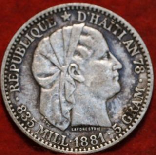 1881 Haiti 20 Centimes Silver Foreign Coin