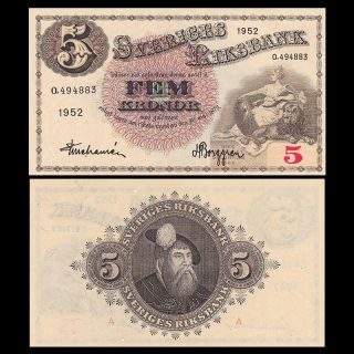 Sweden 5 Kronor,  1943 - 1952,  P - 33,  Banknote,  Au - Unc
