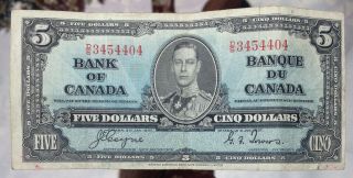 Bank Of Canada King George 1937 5 Dollar Banknote Coyne Towers D/s 3454404