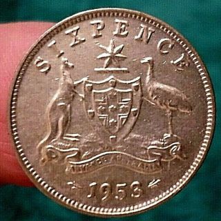 1953 Australia Silver Coin 6 Pence,  Unc. ,  Low,  Key Date