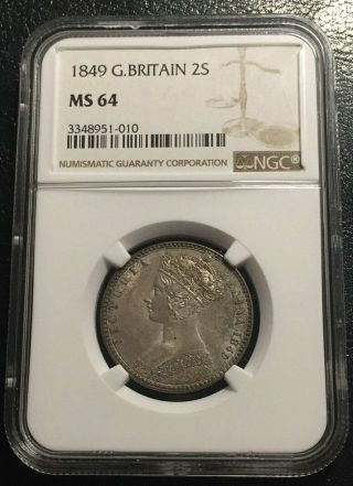 1849 Great Britain Victoria Godless Florin Ngc Ms64