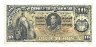 1895 Colombia 10 Pesos Rare Banknote Pmg Pop 5 P236a