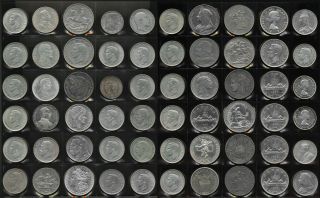 60 Big Silver World Coins (gross Wt 35,  Troz) Uk Canada France & More No Rsrv