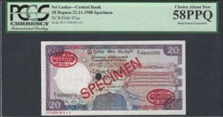 Ceylon Sri Lanka 20 Rupees 21 - 11 - 1988 P97as Specimen Tdlr About Uncirculated