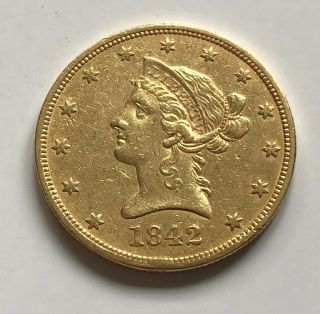 1842 - O $10.  00 Gold Eagle - EF,  /AU details,  cleaned,  rim bump 3