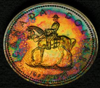 1973 Silver Dollar $1 State Specimen - Neon Rainbow Tones - Wow