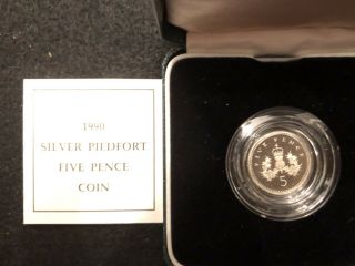 1990 England Uk Great Britain Piedfort 5 Pence Box Silver Proof Coin
