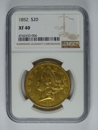 1852 P $20.  00 Gold Liberty Ngc Xf - 40 6827