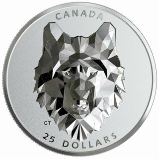 2019 Canada 1 Ounce Multifaceted Animal Head Wolf Ehr.  999 Silver Proof Coin