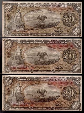 3 Mexico Rev Veracruz 20 Pesos 1914 Serie D Ps1011b Unc.  But Damp Dmg Nrs Light