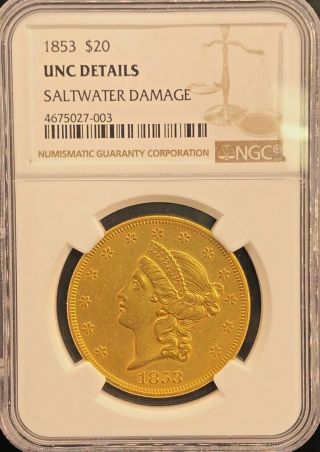 Ngc 1853 $20 Gold Liberty Head Unc Details Retail: $7,  000