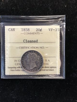 1858 Canada Twenty Cents Iccs Vf,  Key Date Re - Engraved