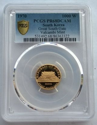 South Korea 1970 Great South Gate 1000 Won Pcgs Pr68 Gold Coin,  Proof