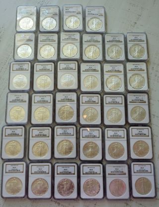1986 - 2019 Complete 34 Coin American Silver Eagle Set Ngc Ms 69