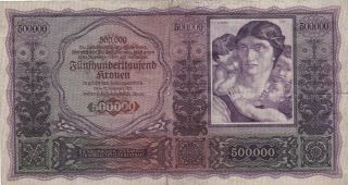 500 000 Kronen Vg Banknote From Austria 1922 Pick - 84 Very Rare