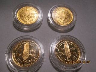 Four (4) 1987 Us Constitution Unc Proof Gold $5 Coins In Slab (0.  96oz Pure Gold)