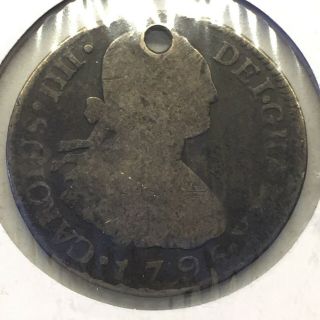 1795 - Ng M.  Guatemala Colonial Portrait Silver 2 Reales: Holed