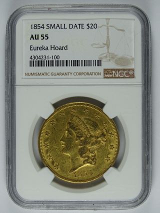 1854 P $20.  00 Gold Liberty Small Date Ngc Au - 55 6902