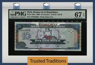 Tt Pk 265a 2000 Haiti Banque De La Republique 10 Gourdes Pmg 67 Epq