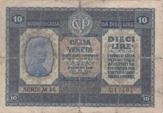 10 Lire Vg Banknote From Austro - Hungary Occupied Venice 1918 Pick - M6